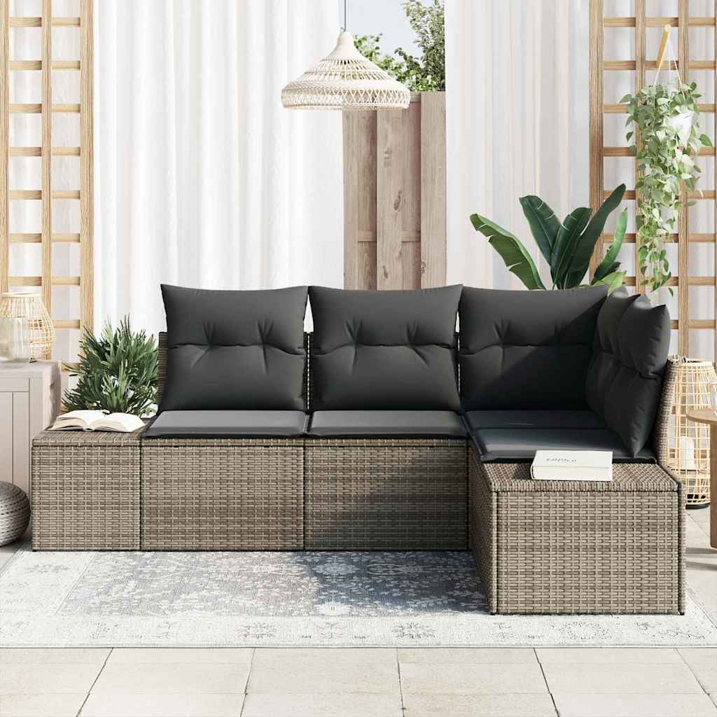 vidaXL Zestaw Sof na Ogród z przechowywaniem 4 pcs Szary polirattan