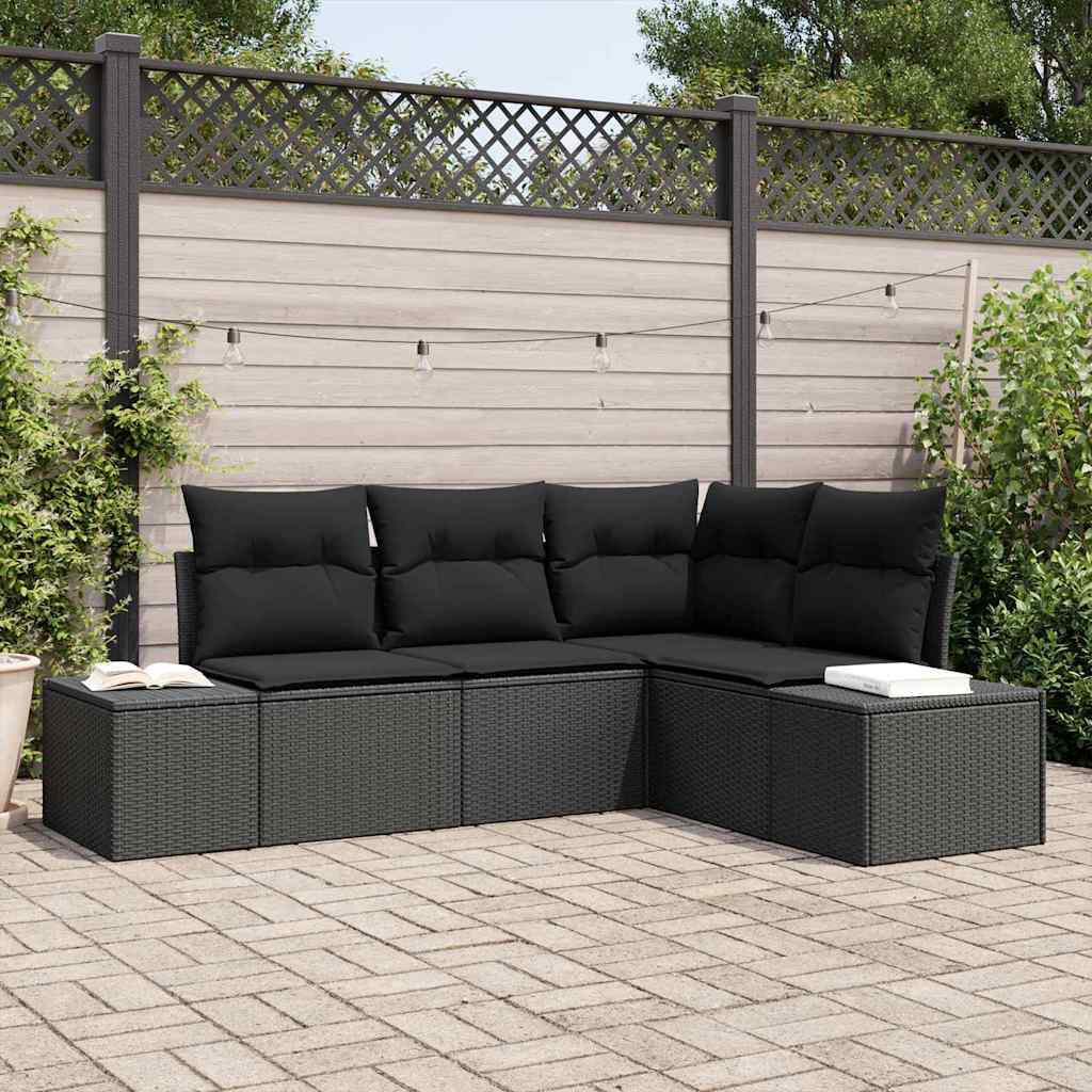 vidaXL Zestaw Sof na Ogród z przechowywaniem 4 pcs Czarny polirattan