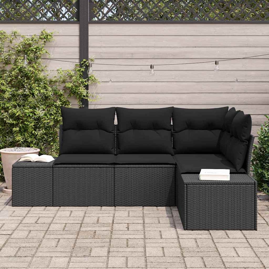 vidaXL Zestaw Sof na Ogród z przechowywaniem 4 pcs Czarny polirattan