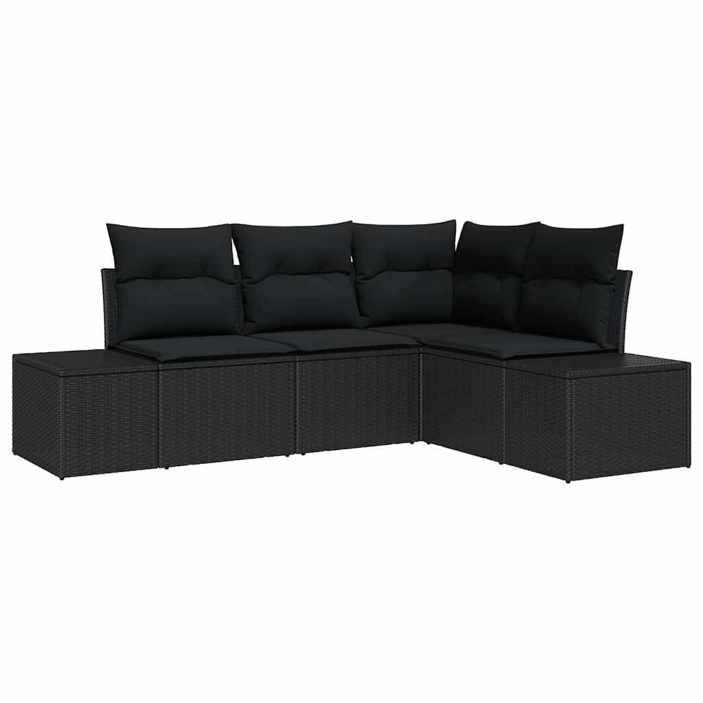 vidaXL Zestaw Sof na Ogród z przechowywaniem 4 pcs Czarny polirattan
