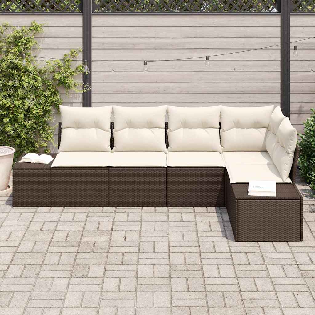 vidaXL Zestaw Sof na Ogród 5 pcs Brązowy i Kremowy polirattan