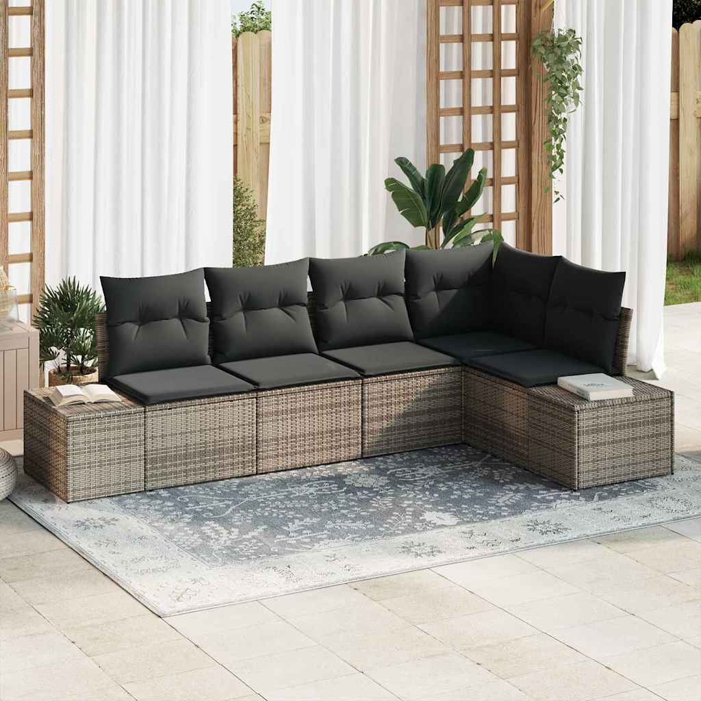 vidaXL Zestaw Sof na Ogród z przechowywaniem 5 pcs Szary polirattan