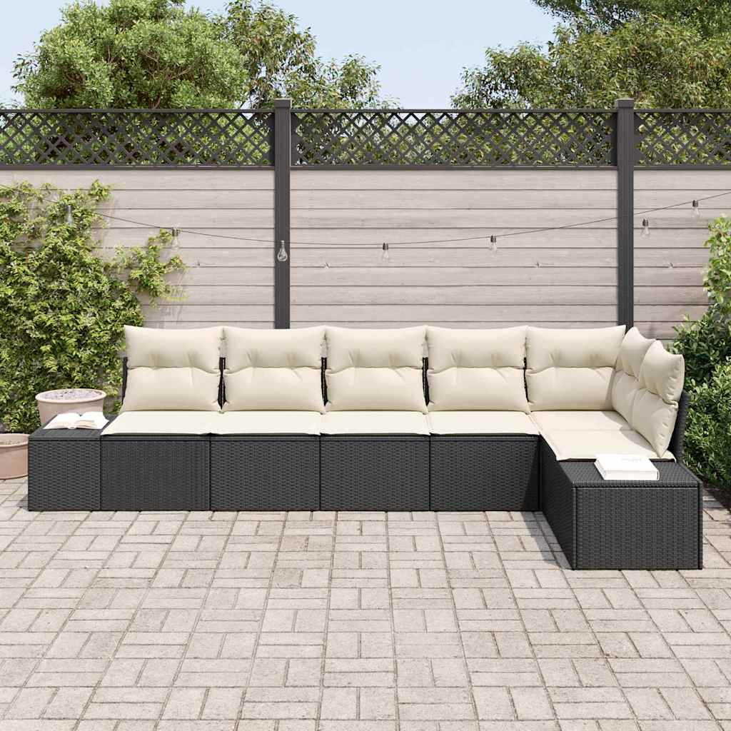 vidaXL Zestaw Sof na Ogród 6 pcs Czarny i kremowy polirattan