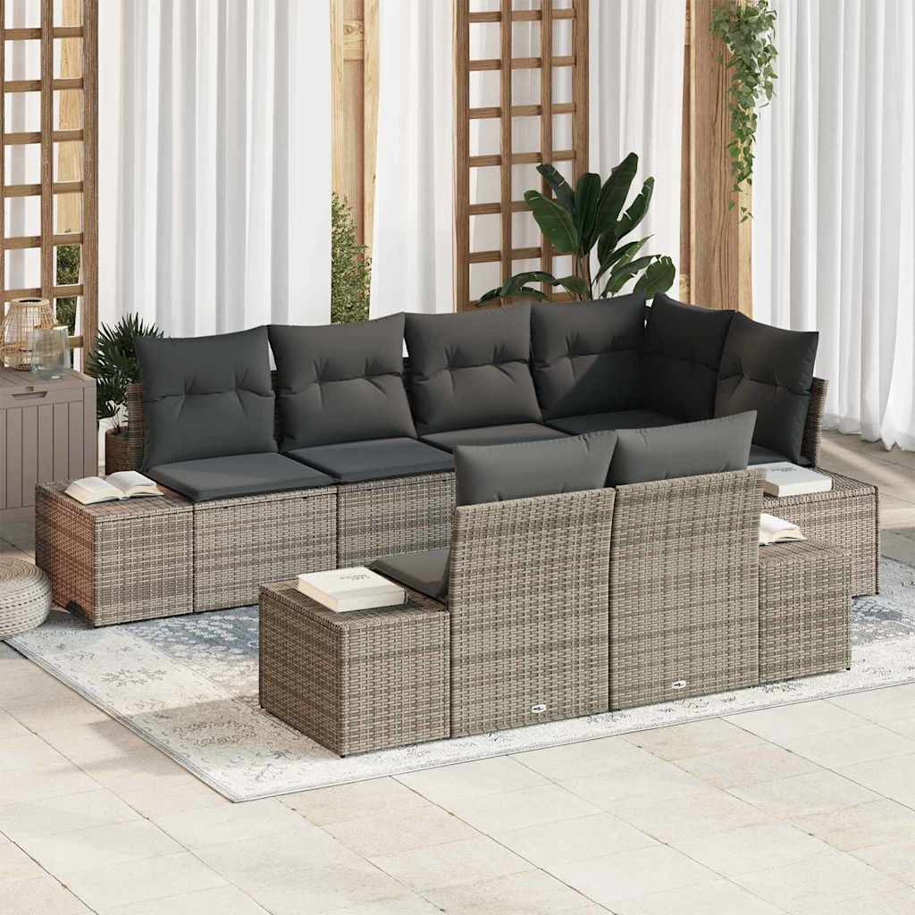 vidaXL Zestaw Sof na Ogród z przechowywaniem 7 pcs Szary polirattan