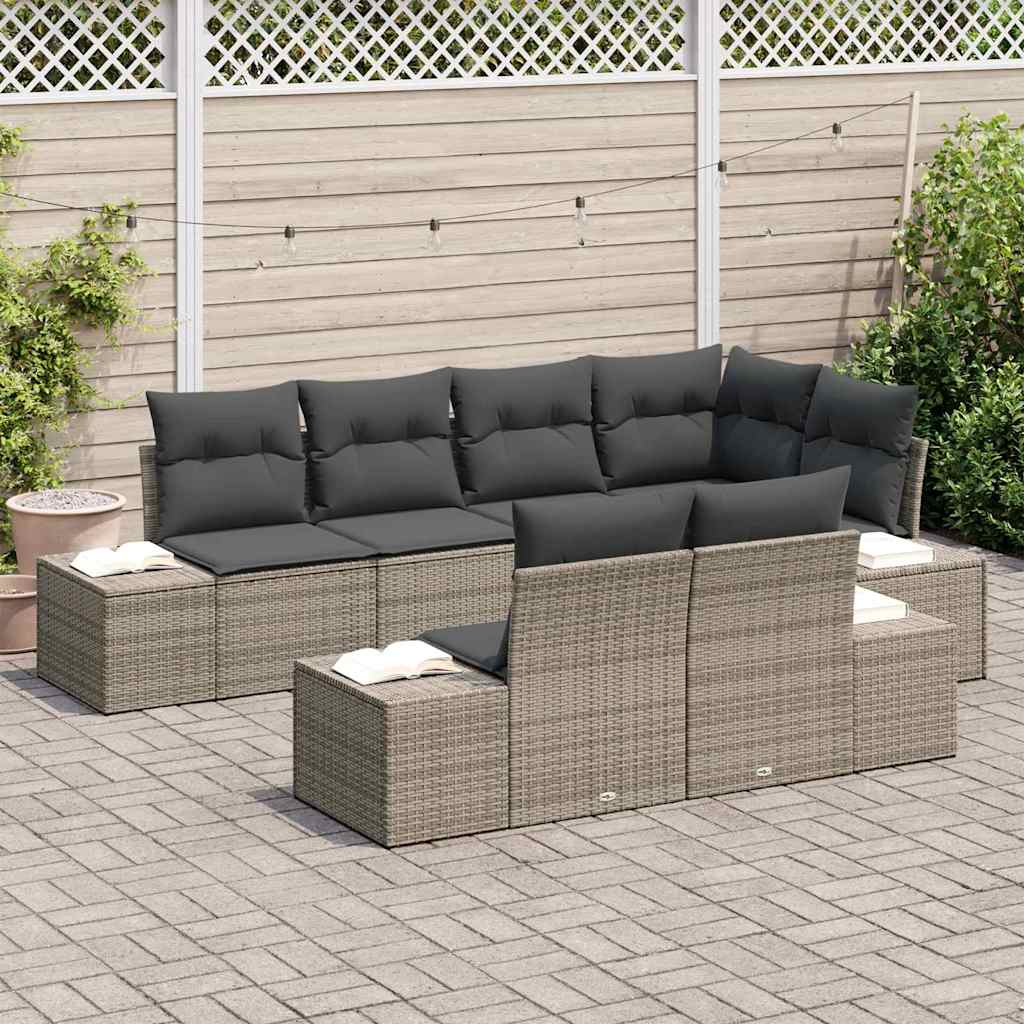 vidaXL Zestaw Sof na Ogród z przechowywaniem 7 pcs Szary polirattan