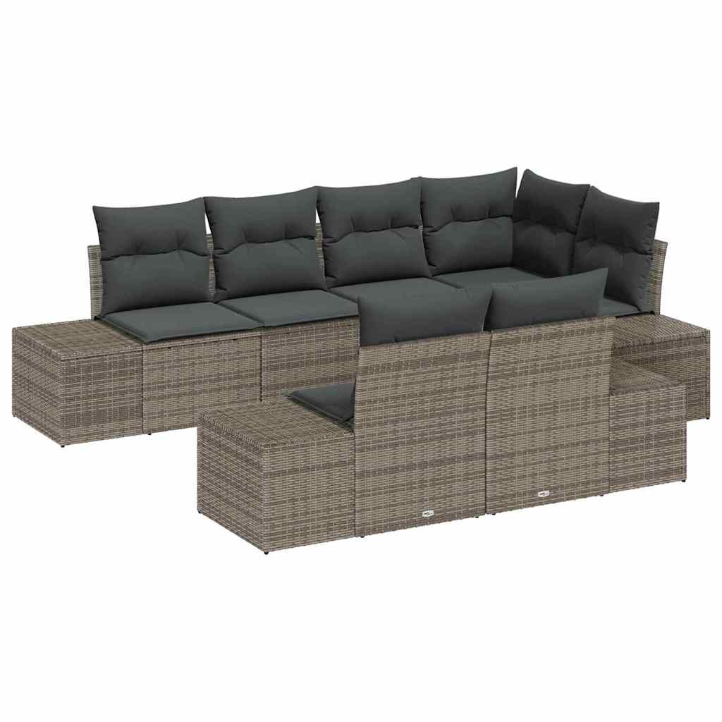 vidaXL Zestaw Sof na Ogród z przechowywaniem 7 pcs Szary polirattan