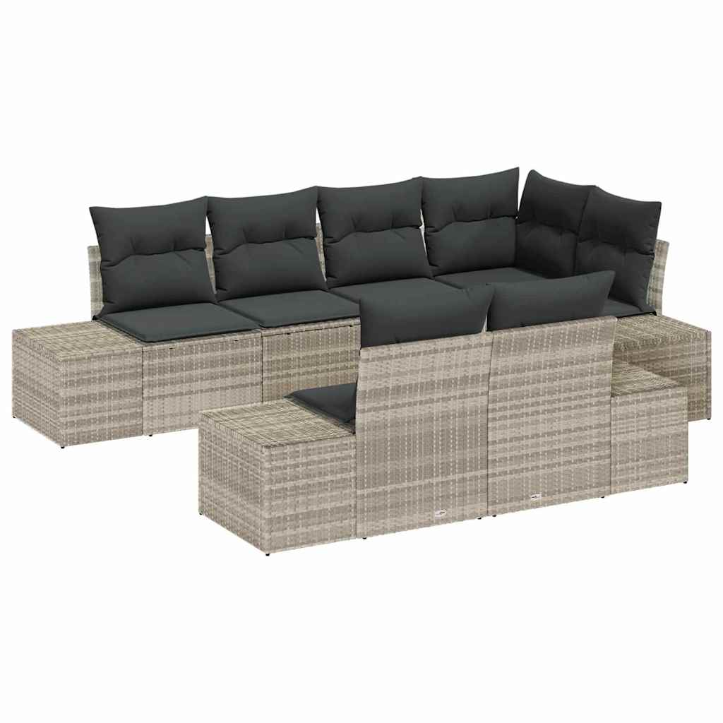 vidaXL Zestaw Sof na Ogród 7 pcs Jasnoszary polirattan