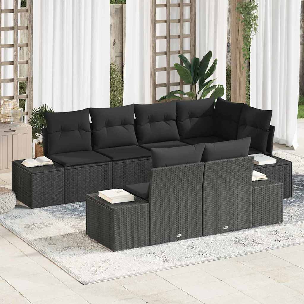 vidaXL Zestaw Sof na Ogród z przechowywaniem 7 pcs Czarny polirattan