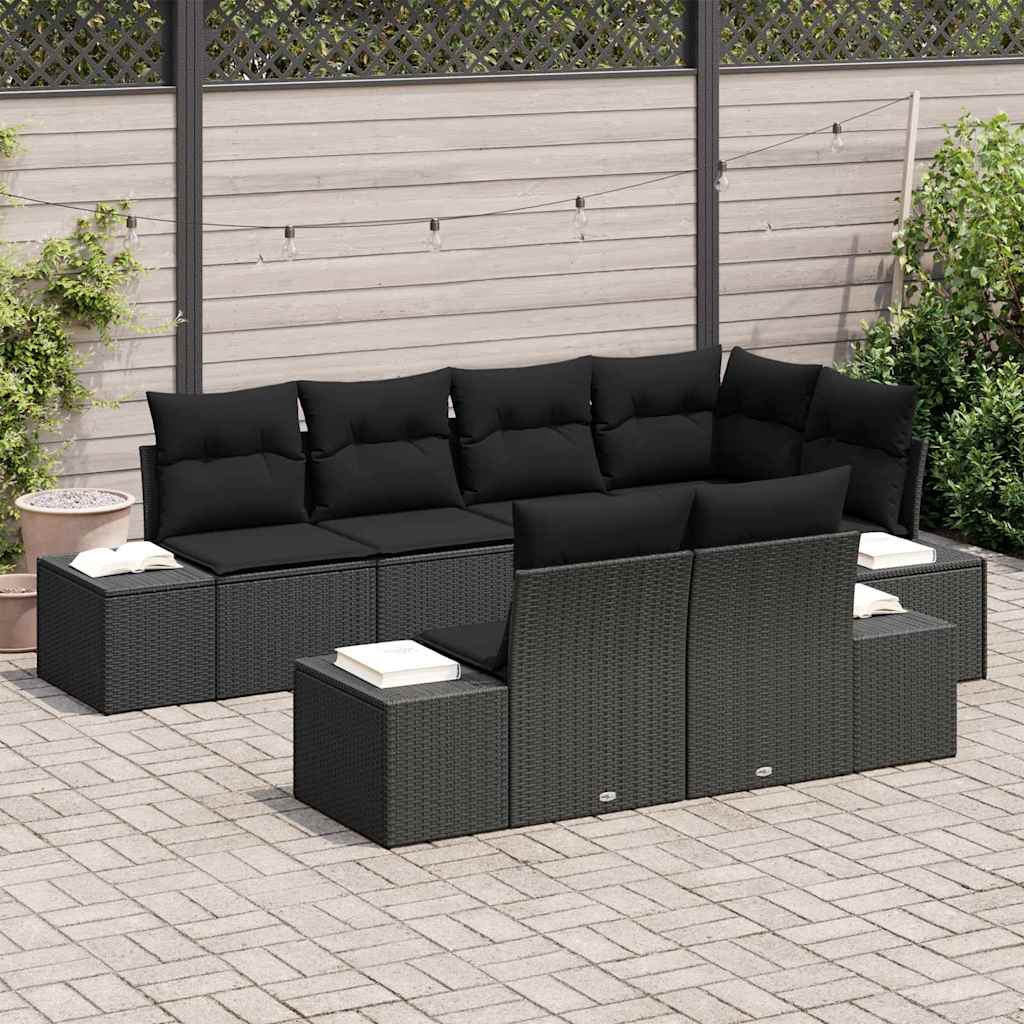 vidaXL Zestaw Sof na Ogród z przechowywaniem 7 pcs Czarny polirattan