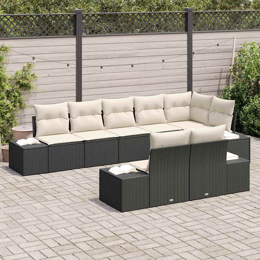 vidaXL Zestaw Sof na Ogród 8 pcs Czarny i kremowy Polirattan