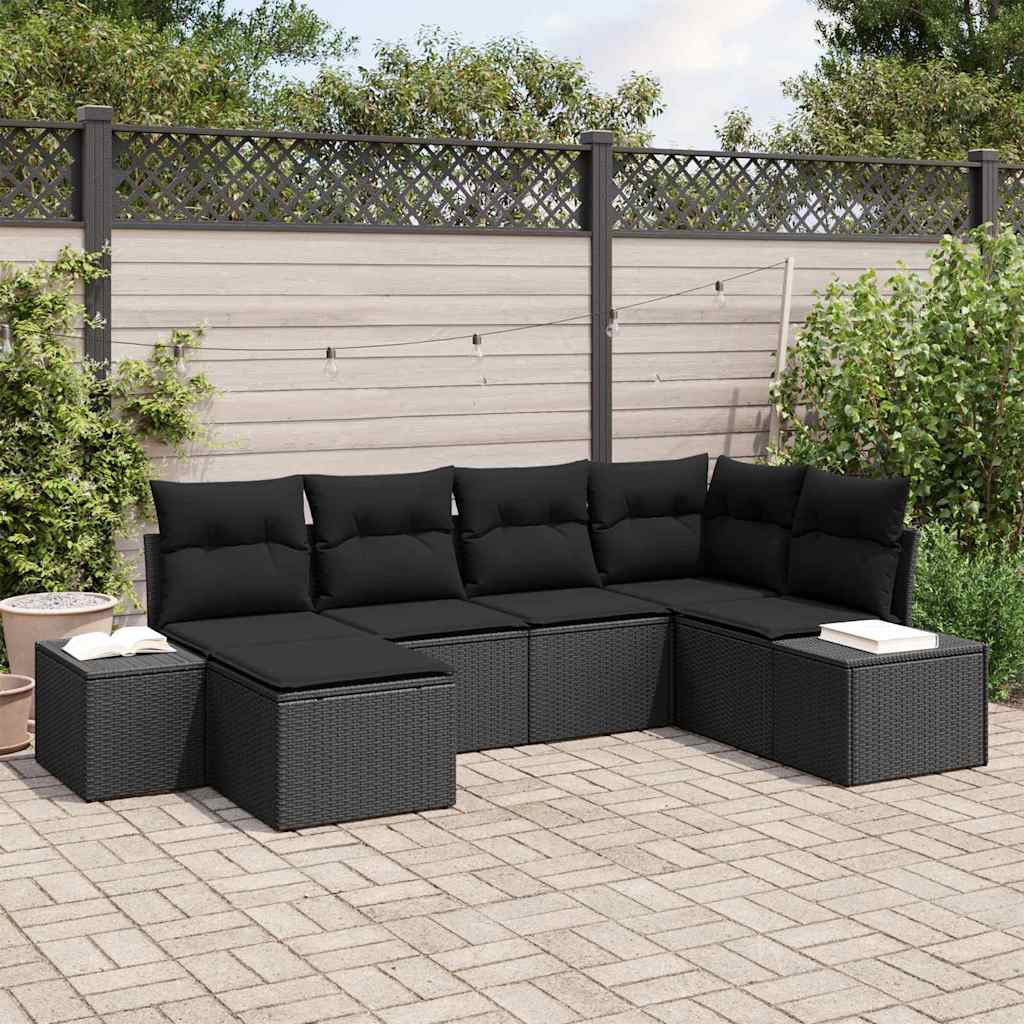 vidaXL Zestaw Sof na Ogród z poduszką 6 pcs Czarny polirattan