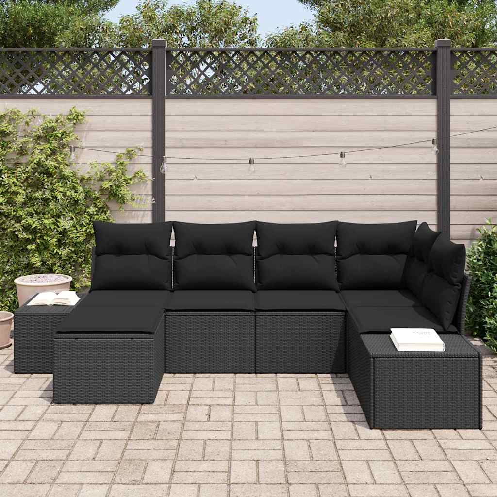 vidaXL Zestaw Sof na Ogród z poduszką 6 pcs Czarny polirattan