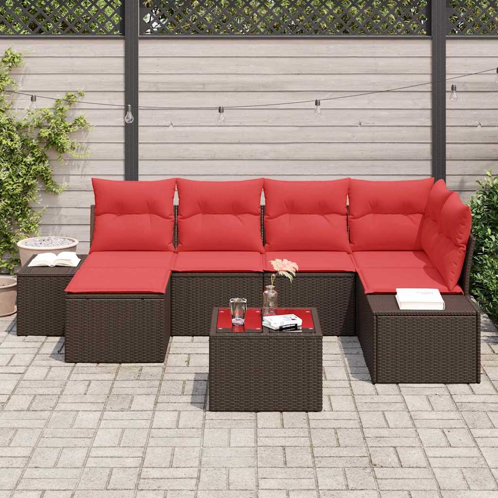 vidaXL Zestaw Sof na Ogród 6 szt. Brązowy i czerwony polirattan