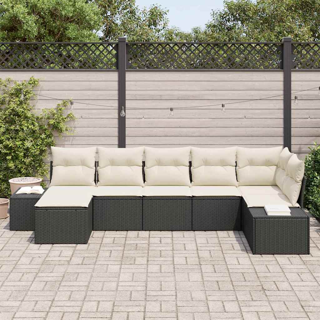 vidaXL Zestaw Sof na Ogród z poduszką 7 pcs Czarny polirattan