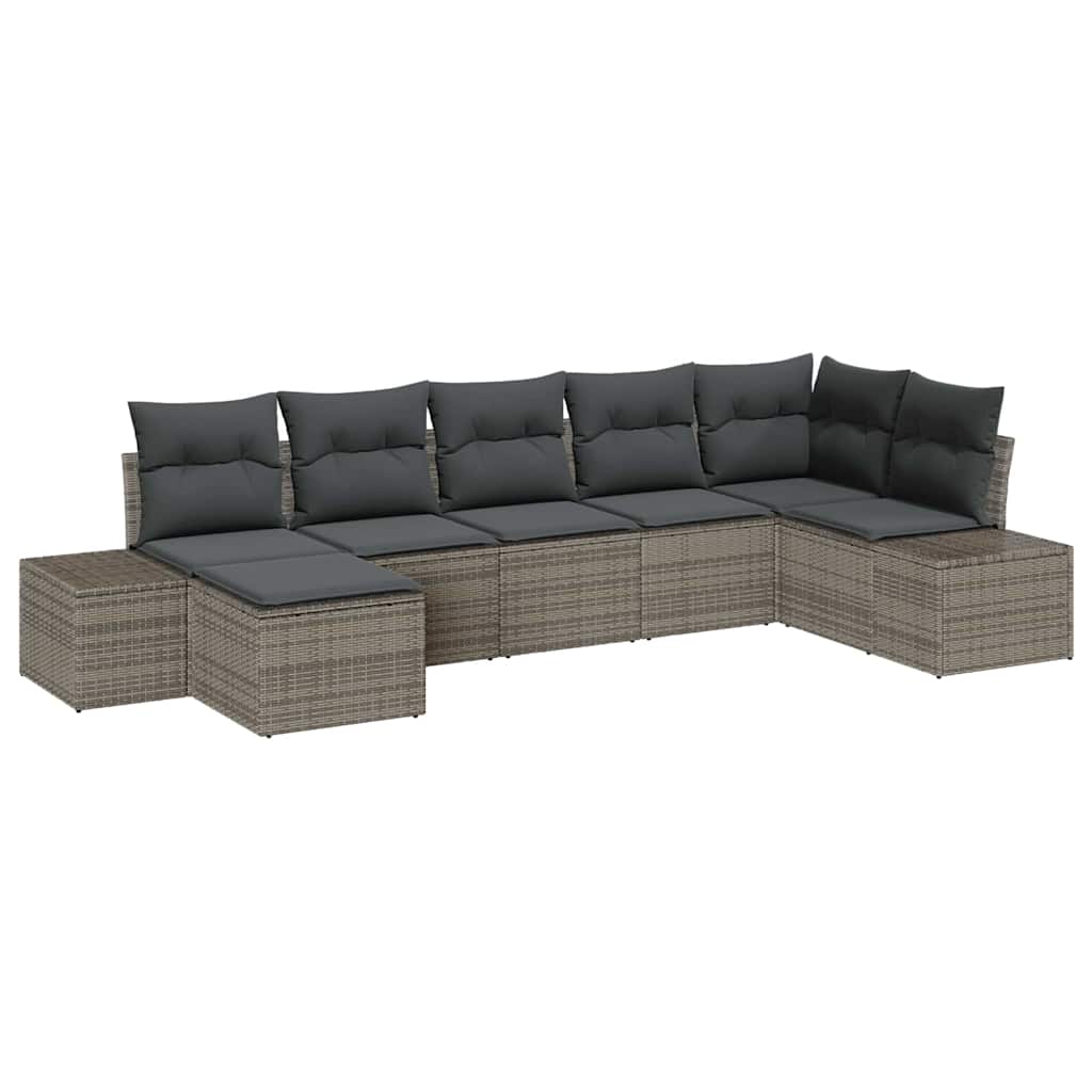 vidaXL Zestaw Sof na Ogród z poduszką 7 pcs Szary Polirattan