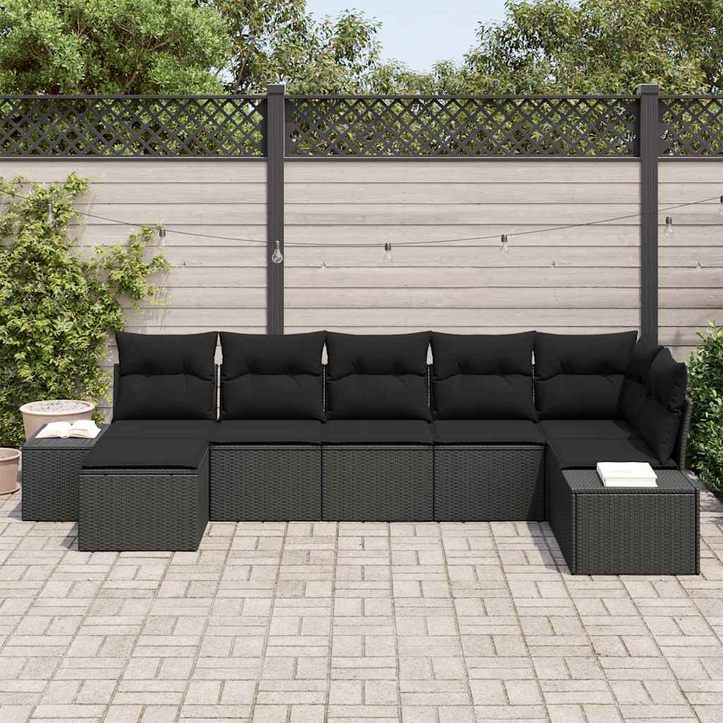vidaXL Zestaw Sof na Ogród z poduszką 7 pcs Czarny polirattan