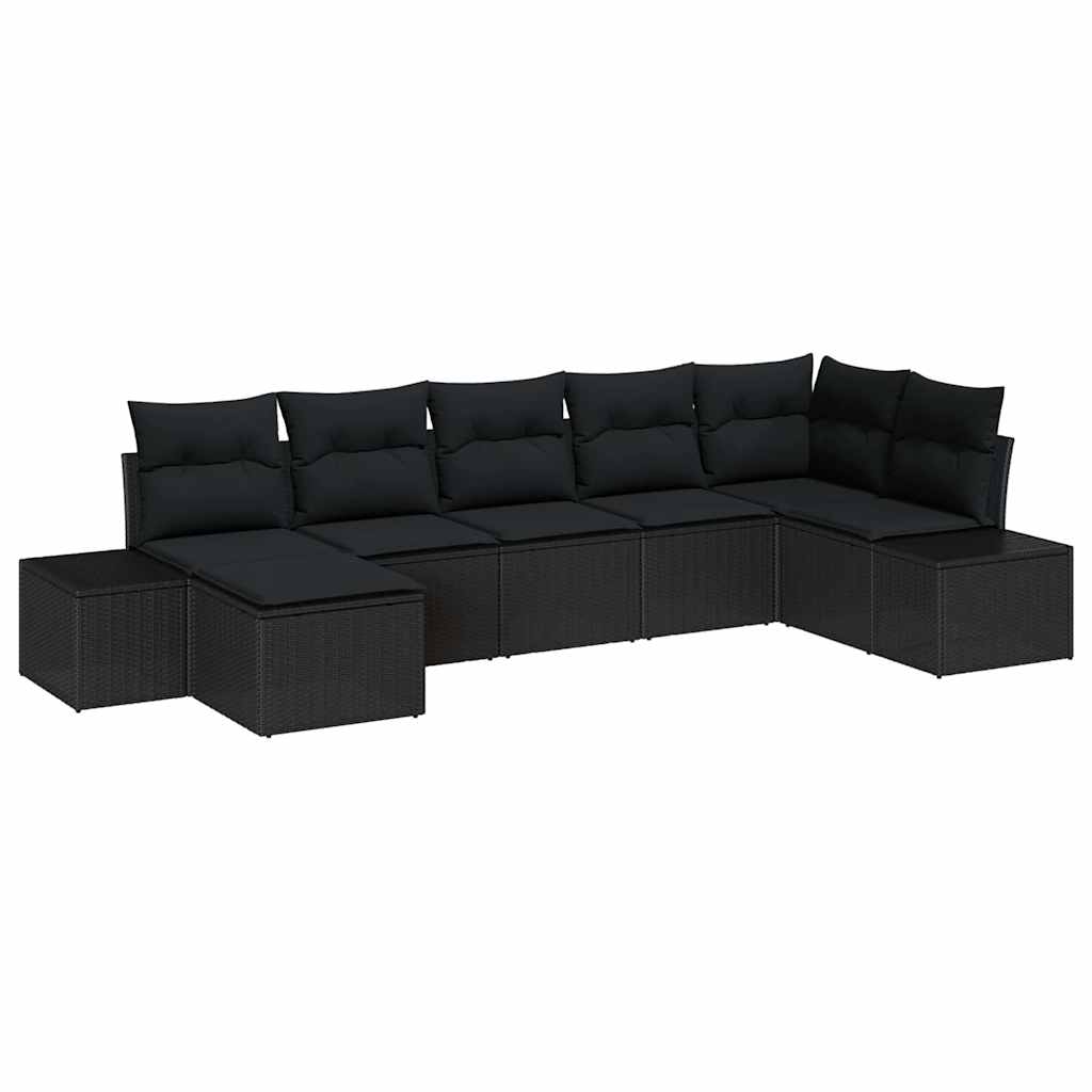 vidaXL Zestaw Sof na Ogród z poduszką 7 pcs Czarny polirattan