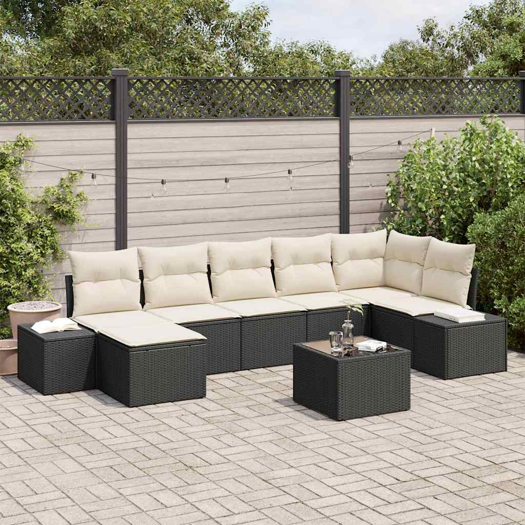 vidaXL Zestaw Sof na Ogród z poduszką 7 pcs Czarny polirattan