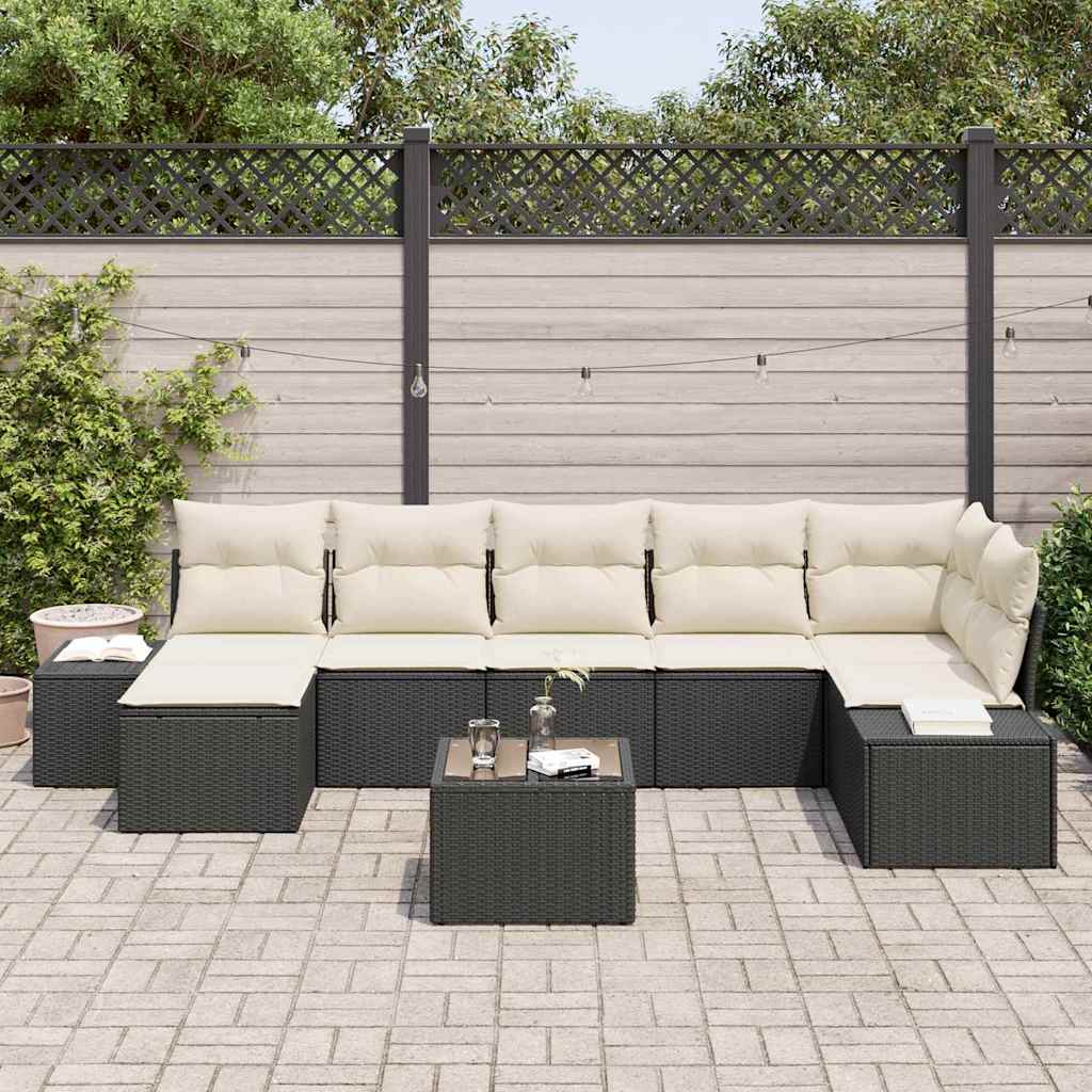 vidaXL Zestaw Sof na Ogród z poduszką 7 pcs Czarny polirattan