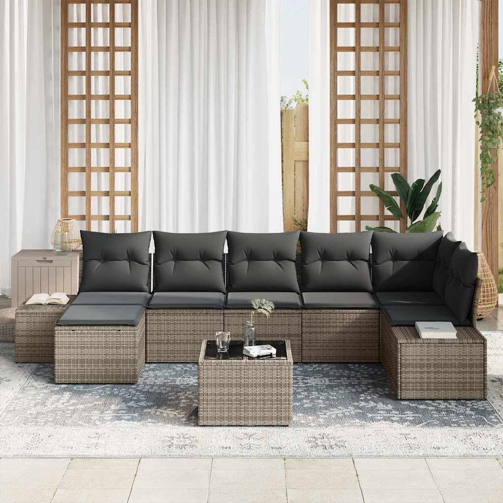 vidaXL Zestaw Sof na Ogród z poduszką 7 pcs Szary polirattan