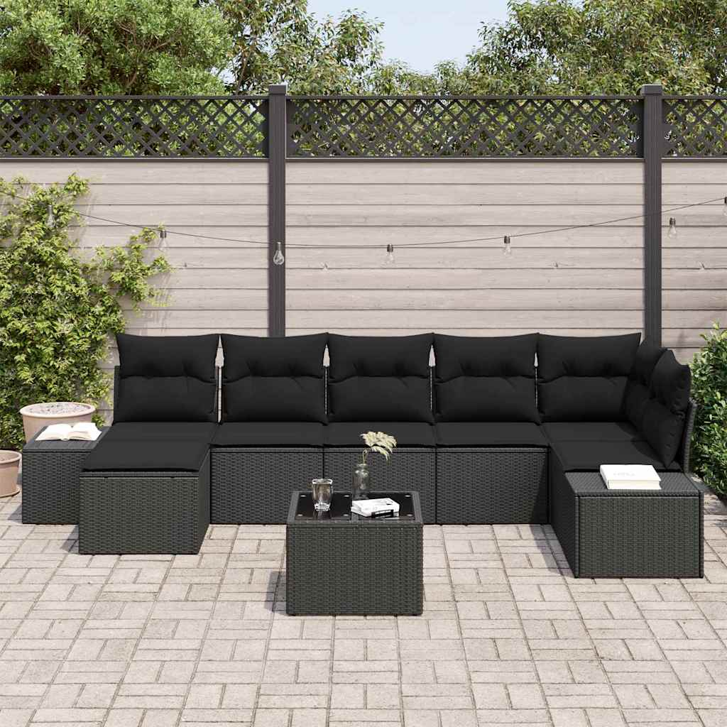 vidaXL Zestaw Sof na Ogród z poduszką 7 pcs Czarny polirattan