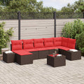 vidaXL Zestaw Sof na Ogród 7 szt. Brązowy i czerwony polirattan