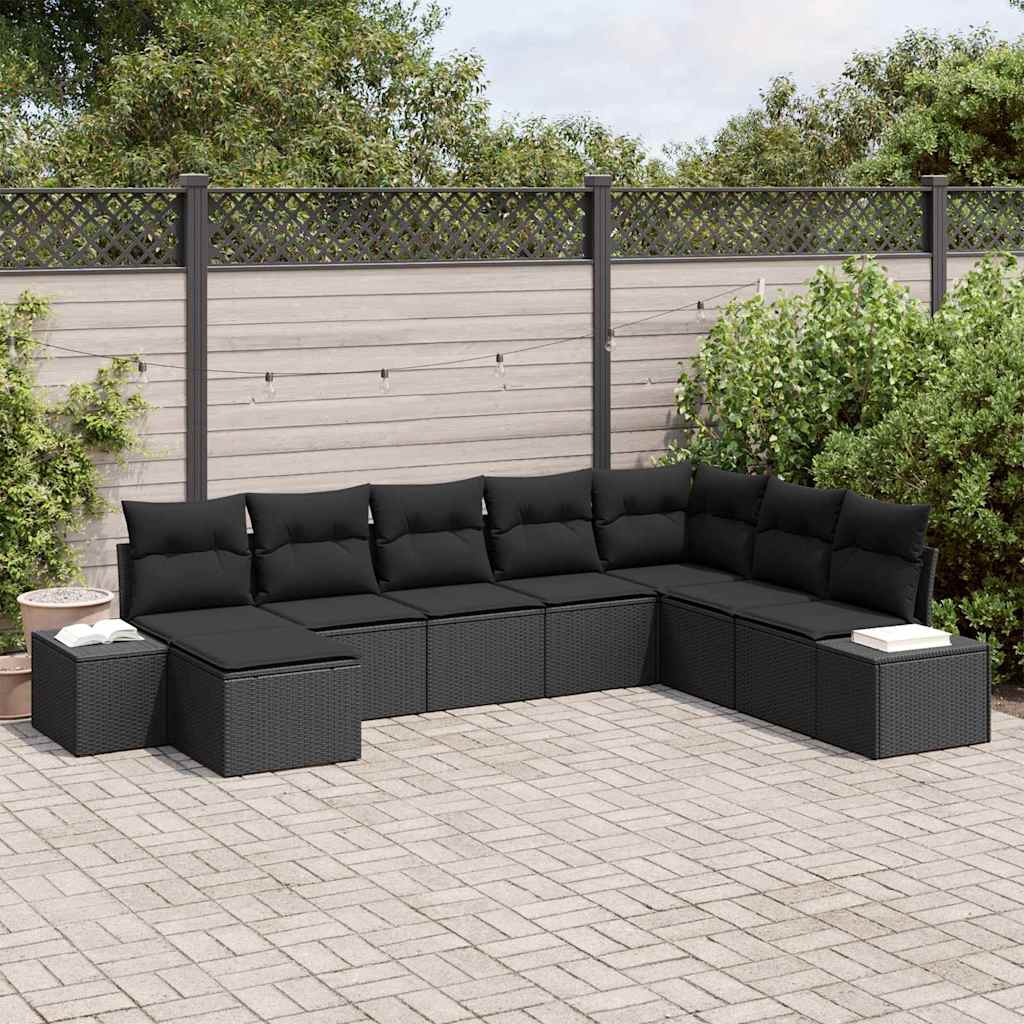 vidaXL Zestaw Sof na Ogród z poduszką 8 pcs Czarny polirattan