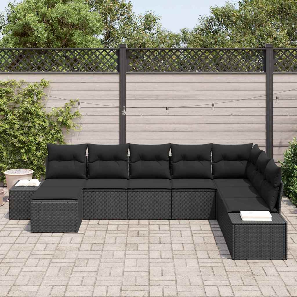 vidaXL Zestaw Sof na Ogród z poduszką 8 pcs Czarny polirattan