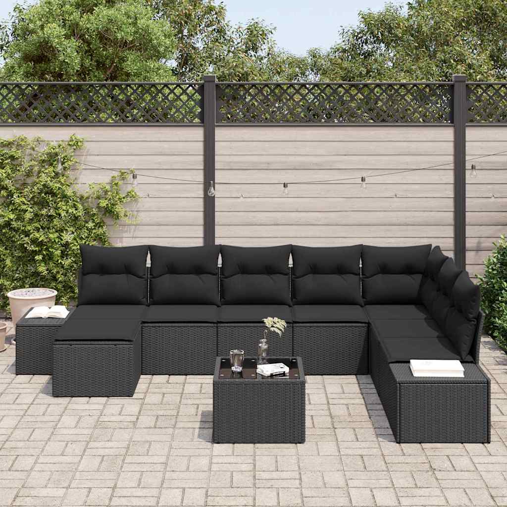 vidaXL Zestaw Sof na Ogród z poduszką 8 pcs Czarny polirattan