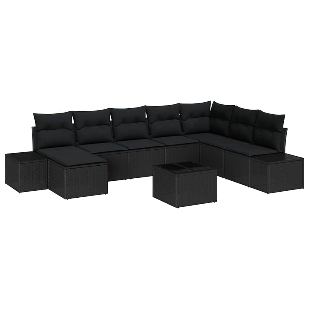 vidaXL Zestaw Sof na Ogród z poduszką 8 pcs Czarny polirattan