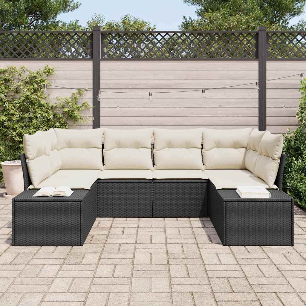 vidaXL Zestaw Sof na Ogród 6 pcs Czarny i kremowy Polirattan