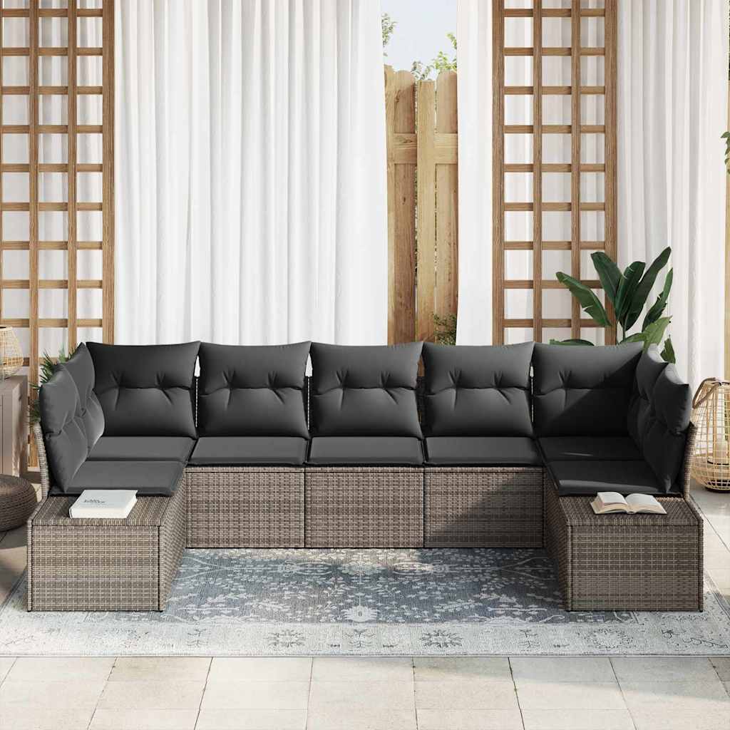 vidaXL Zestaw Sof na Ogród z przechowywaniem 7 pcs Szary Polirattan