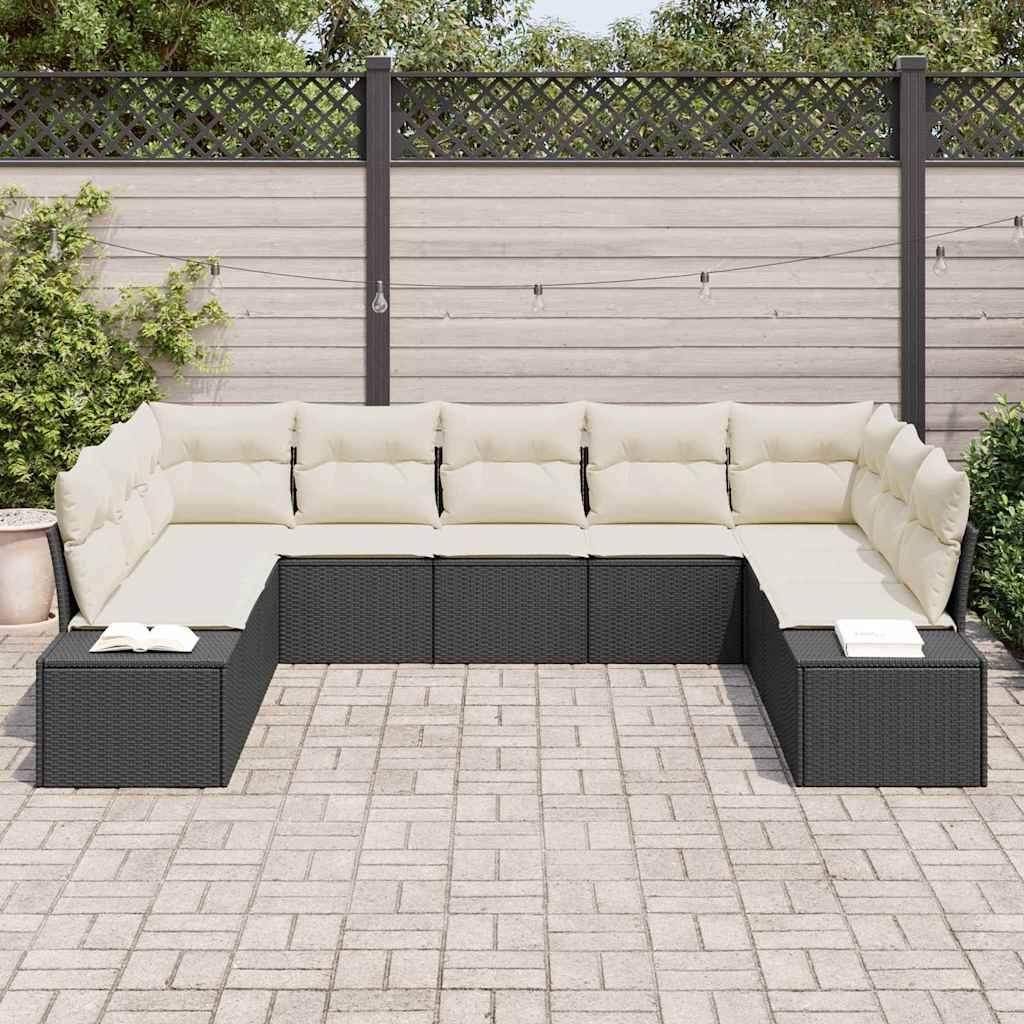 vidaXL Zestaw Sof na Ogród 9 pcs Czarny i kremowy Technorattan