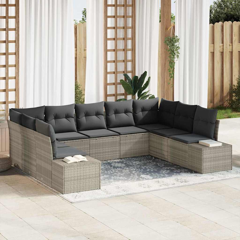 vidaXL Zestaw Sof na Ogród z poduszką 9 pcs Jasnoszary Technorattan