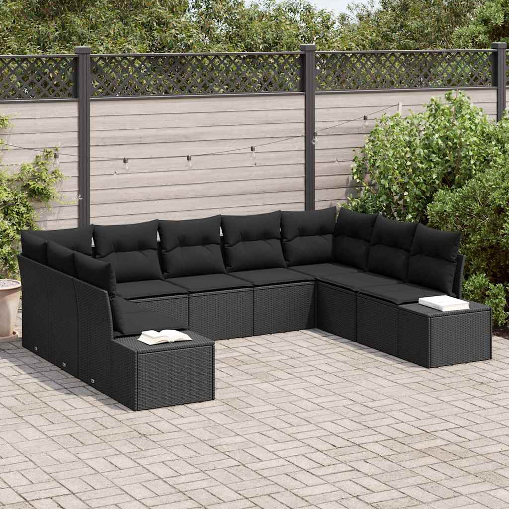vidaXL Zestaw Sof na Ogród z poduszką 9 pcs Czarny Technorattan