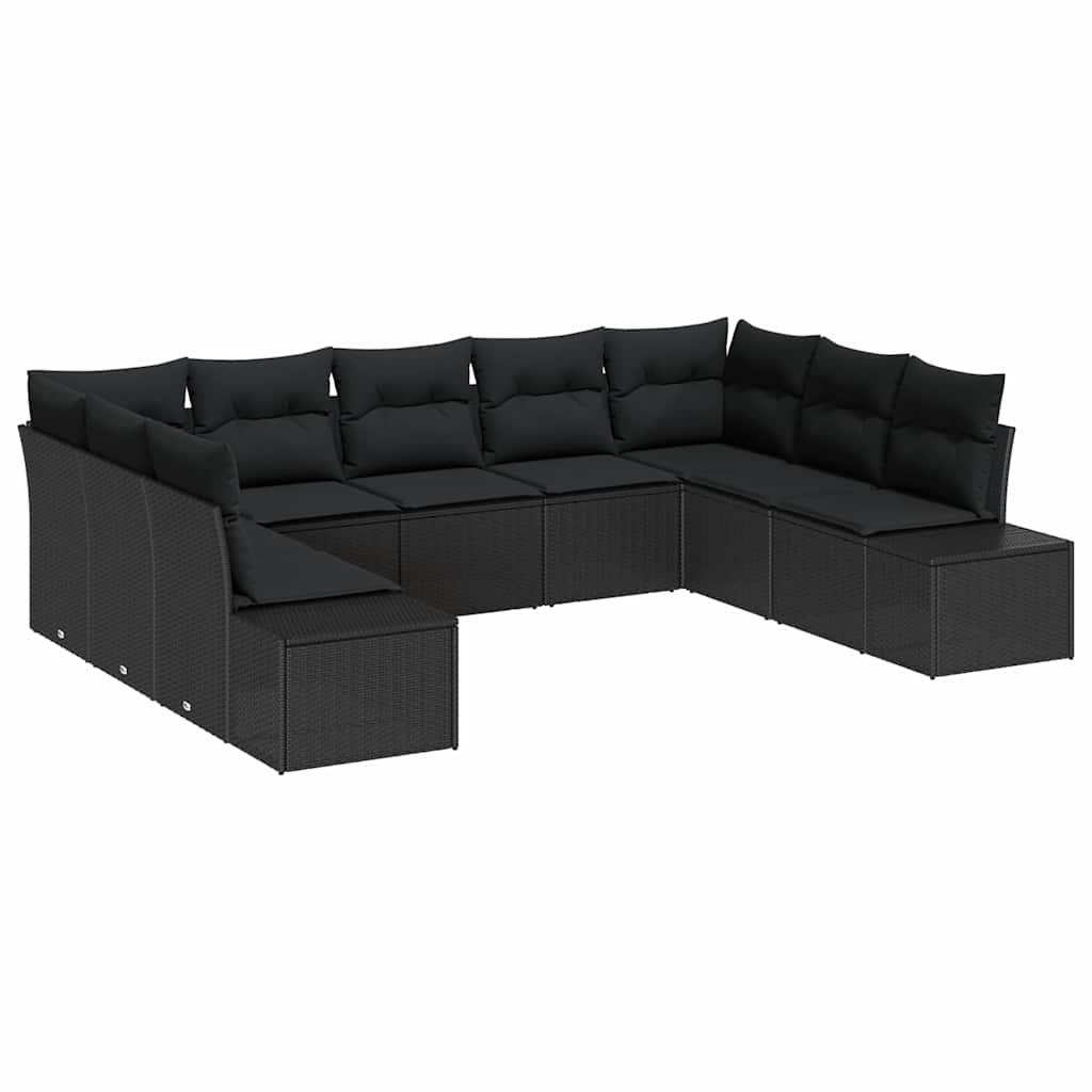 vidaXL Zestaw Sof na Ogród z poduszką 9 pcs Czarny Technorattan