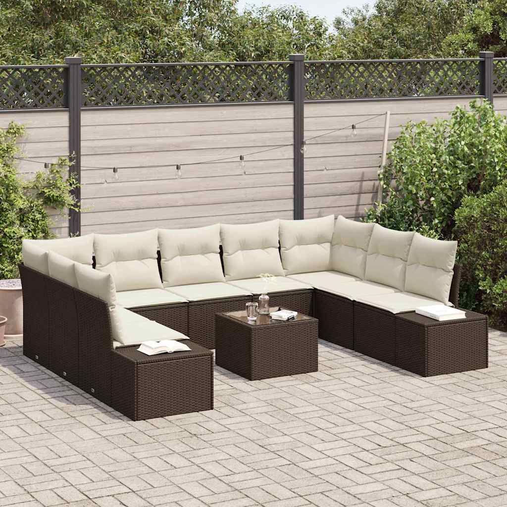 vidaXL Zestaw Sof na Ogród 9 pcs Brązowy i Kremowy Technorattan