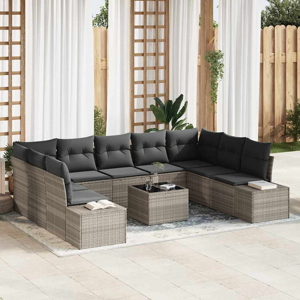 vidaXL Zestaw Sof na Ogród z poduszką 9 pcs Jasnoszary Technorattan