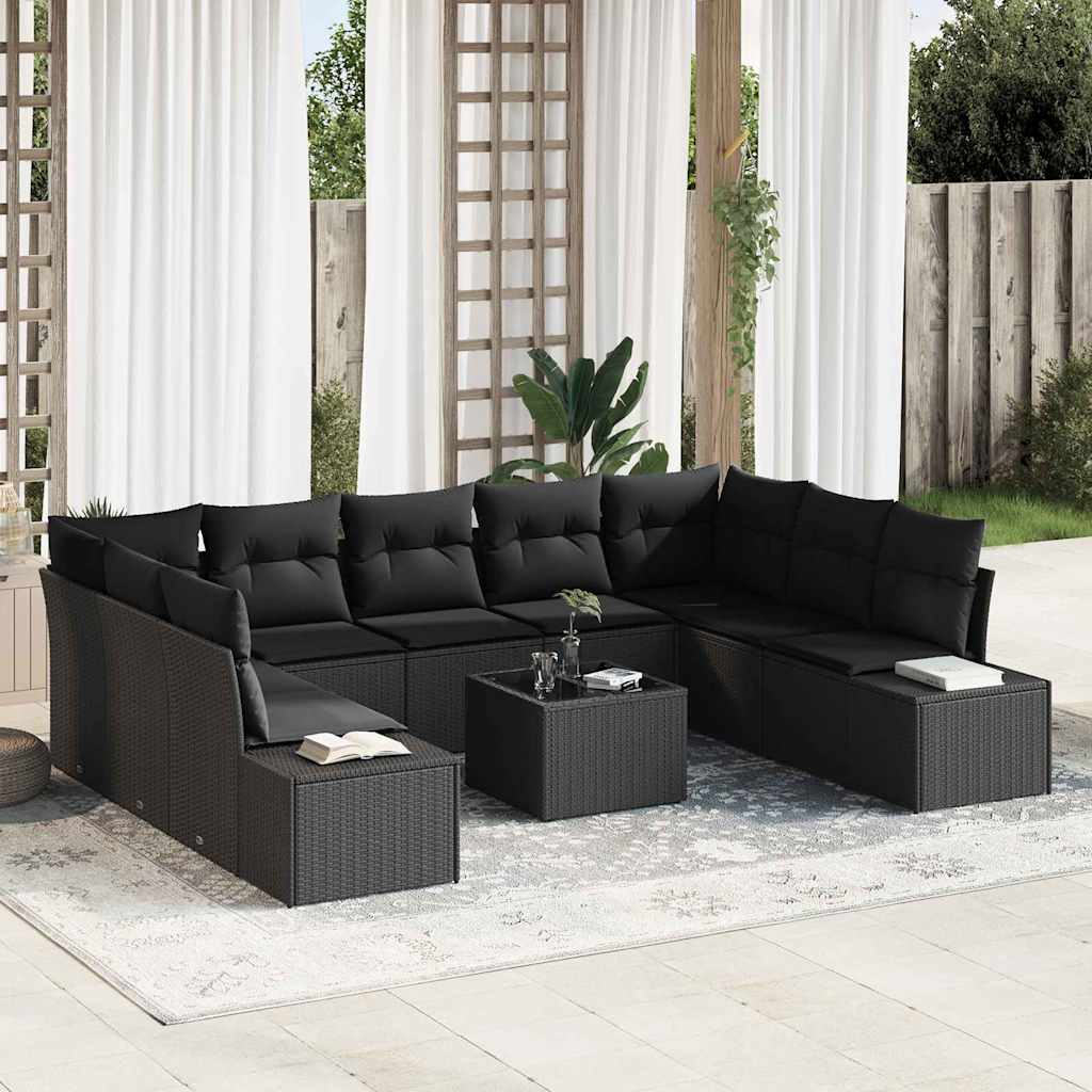vidaXL Zestaw Sof na Ogród z poduszką 9 pcs Czarny Technorattan