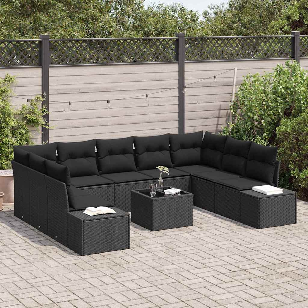 vidaXL Zestaw Sof na Ogród z poduszką 9 pcs Czarny Technorattan