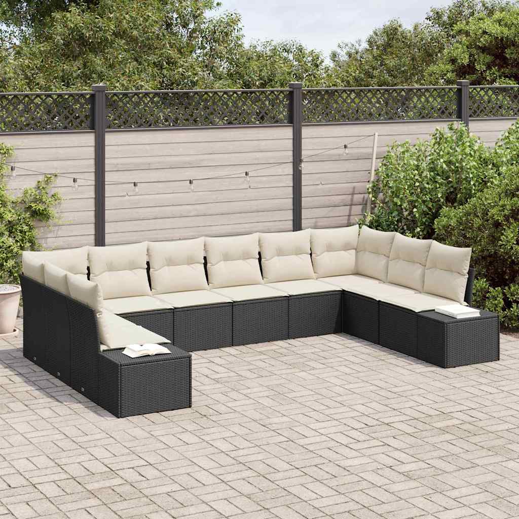 vidaXL Zestaw Sof na Ogród 10 pcs Czarny i kremowy Technorattan