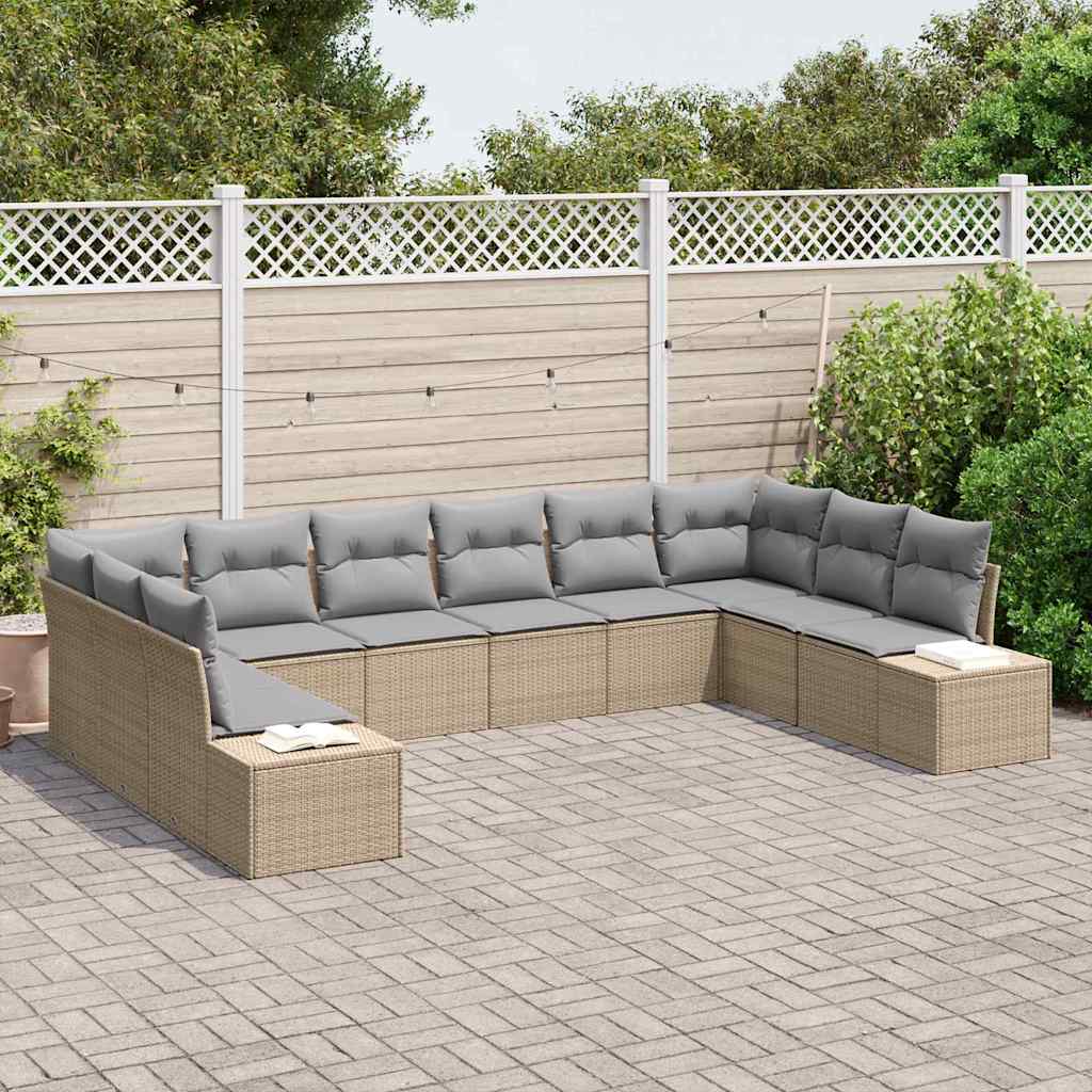 vidaXL Zestaw Sof na Ogród 10 pcs Beżowy i jasnoszary Technorattan