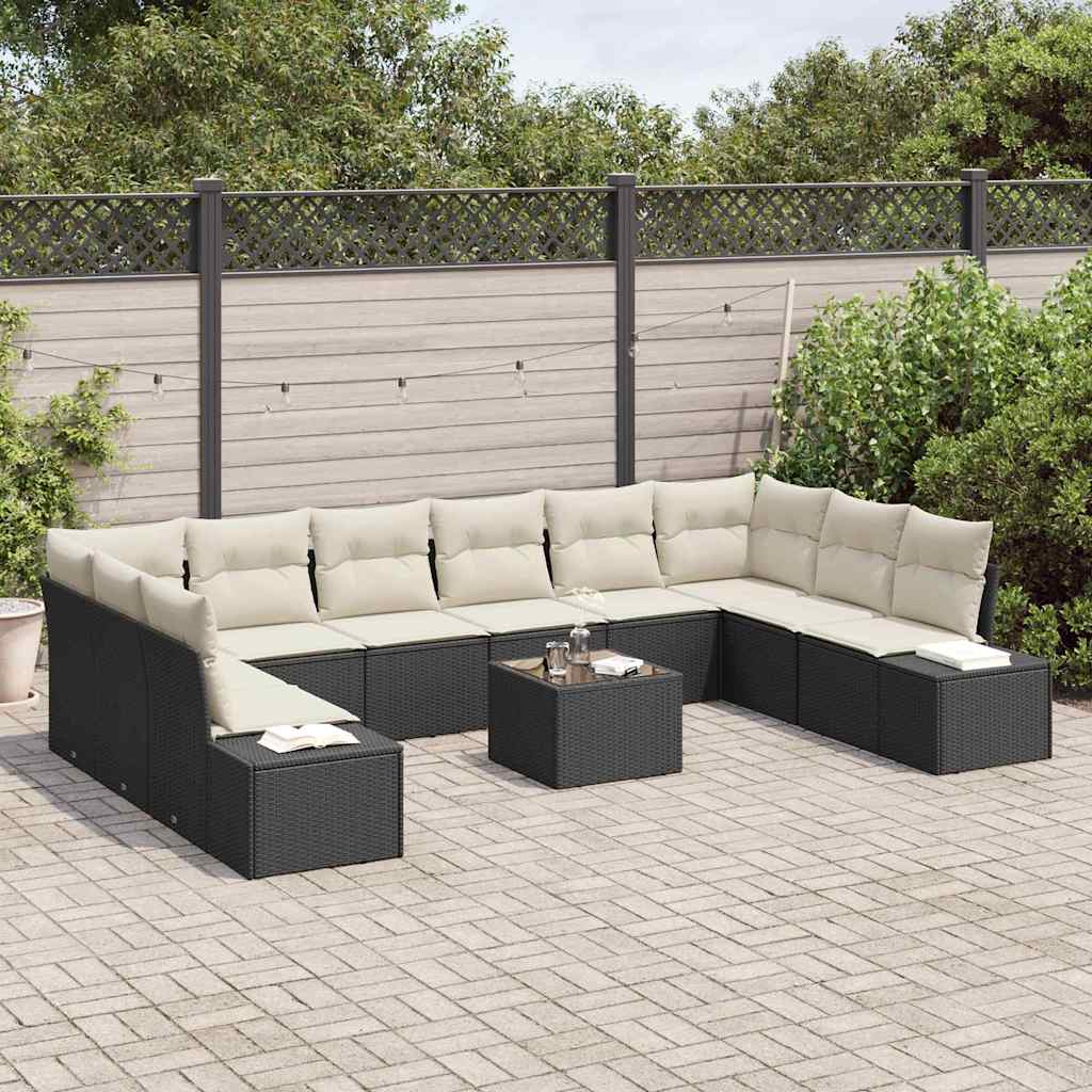 vidaXL Zestaw Sof na Ogród 10 pcs Czarny i kremowy Technorattan