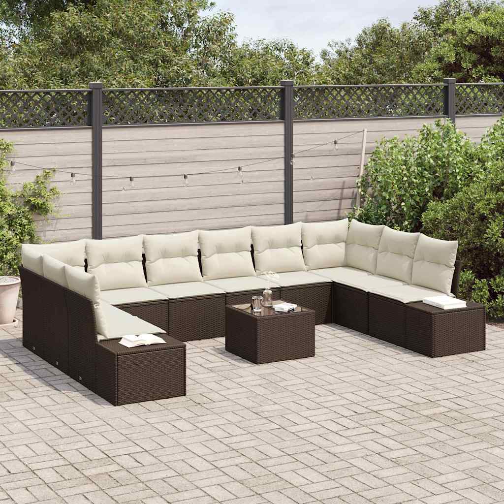 vidaXL Zestaw Sof na Ogród 10 pcs Brązowy i Kremowy Technorattan