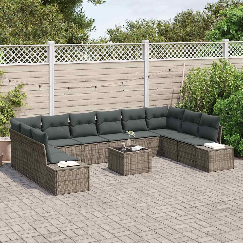 vidaXL Zestaw Sof na Ogród z poduszką 10 pcs Szary Technorattan