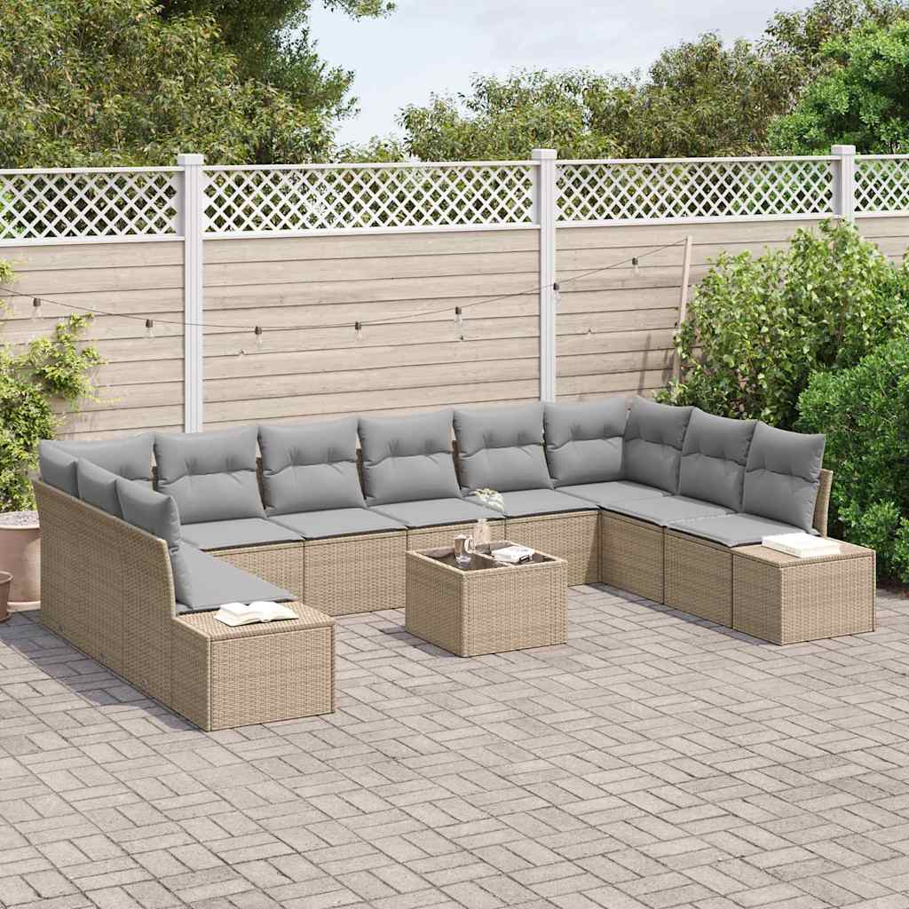 vidaXL Zestaw Sof na Ogród 10 pcs Beżowy i jasnoszary Technorattan