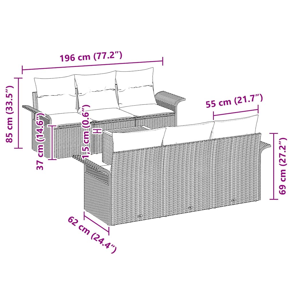 vidaXL Zestaw Sof na Ogród z przechowywaniem 7 pcs Czarny polirattan