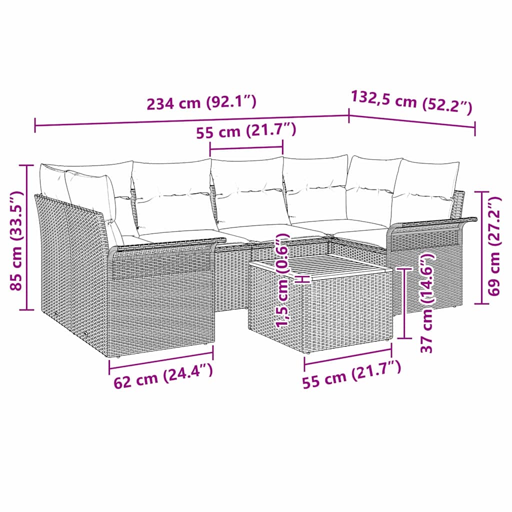 vidaXL Zestaw Sof na Ogród 7 pcs Beżowy i kremowy polirattan