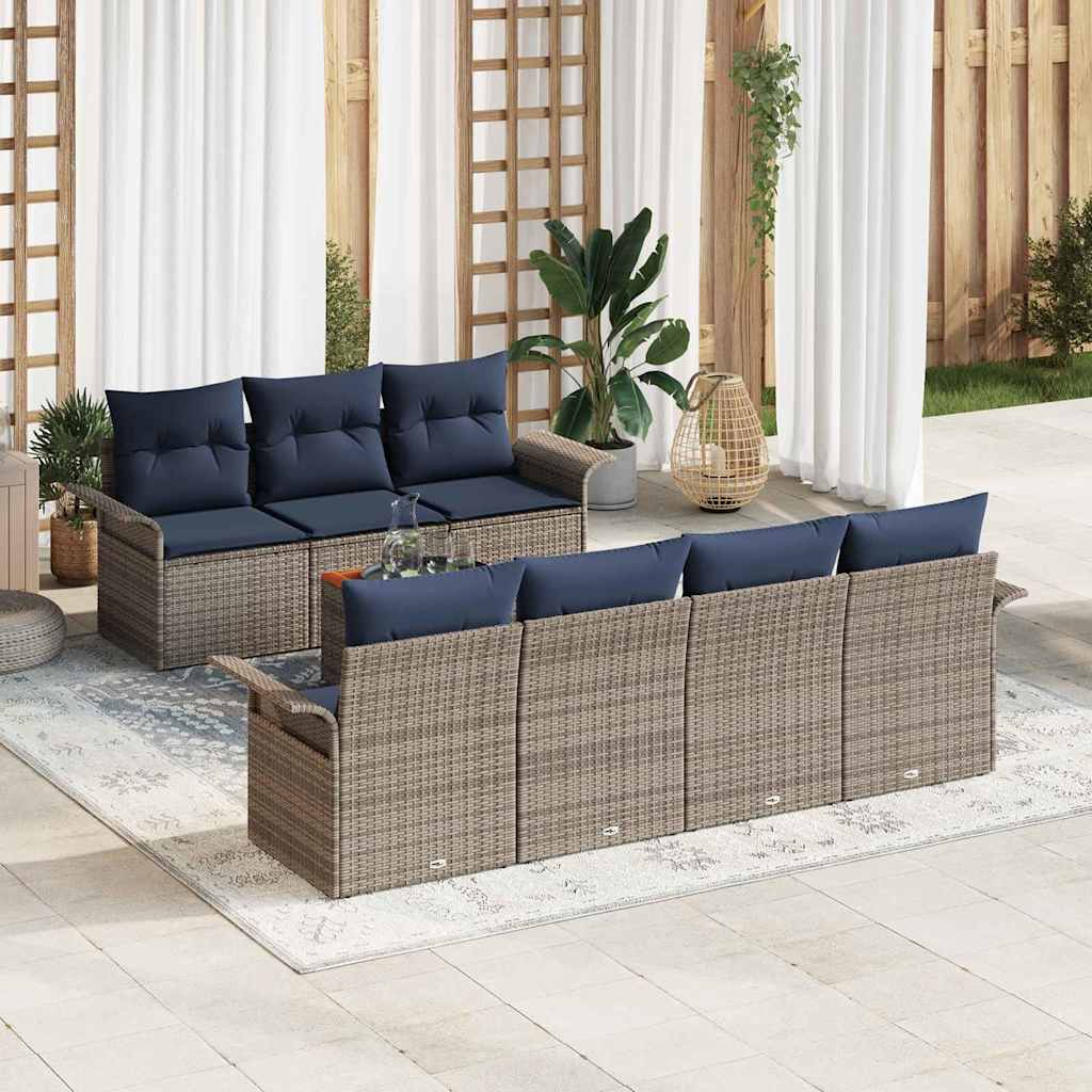 vidaXL Zestaw Sof na Ogród 8 pcs Szary i granatowy polirattan