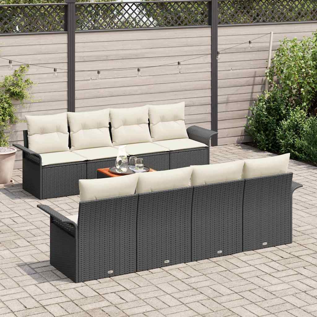 vidaXL Zestaw Sof na Ogród 9 pcs Czarny i kremowy polirattan